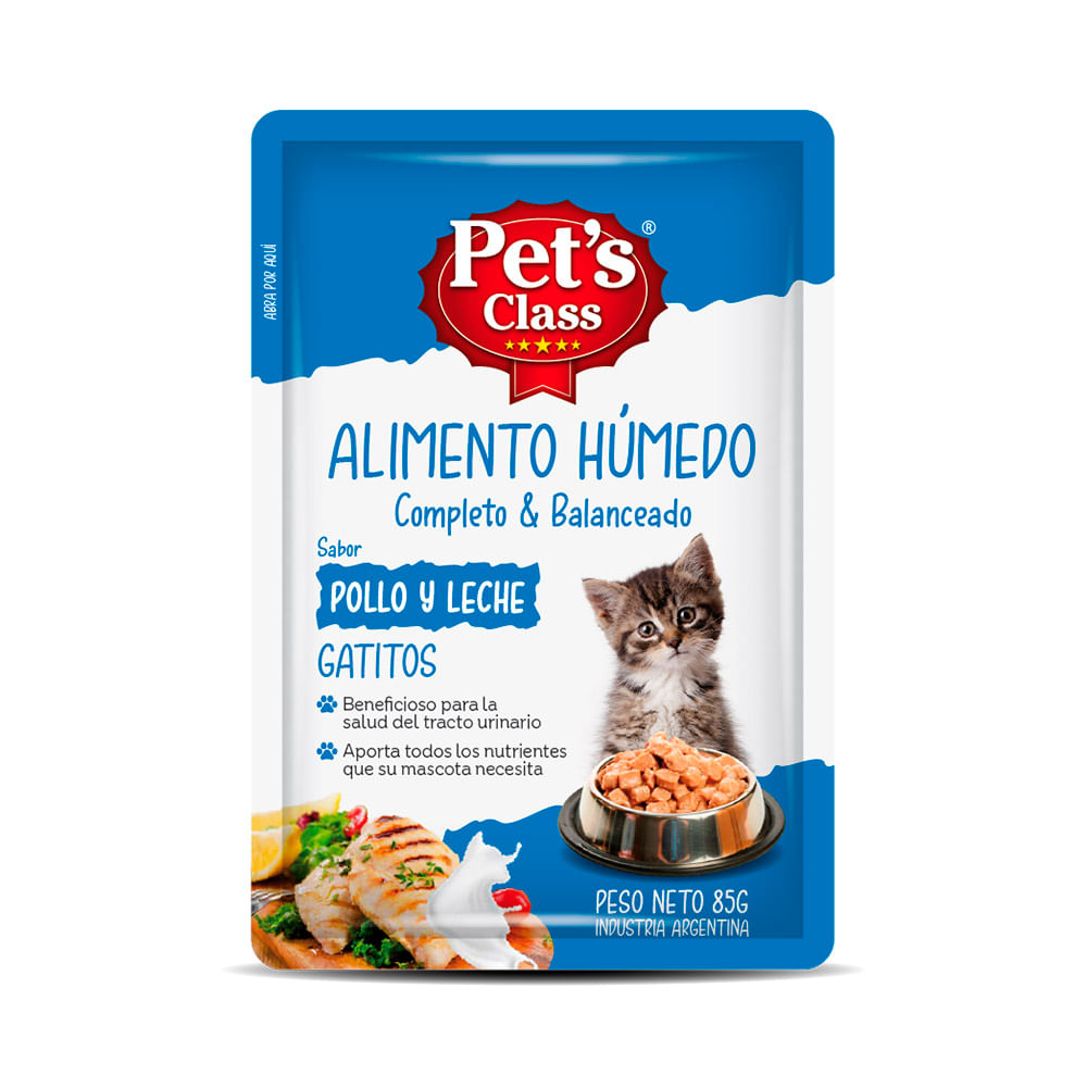 Alimento para Gatos Húmedo Sabor Pollo y Leche Gatitos 85 Grs Pet's Class