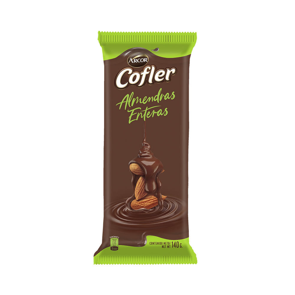 Barra de Chocolate Sabor Leche y Almendras Enteras 140 Grs Cofler
