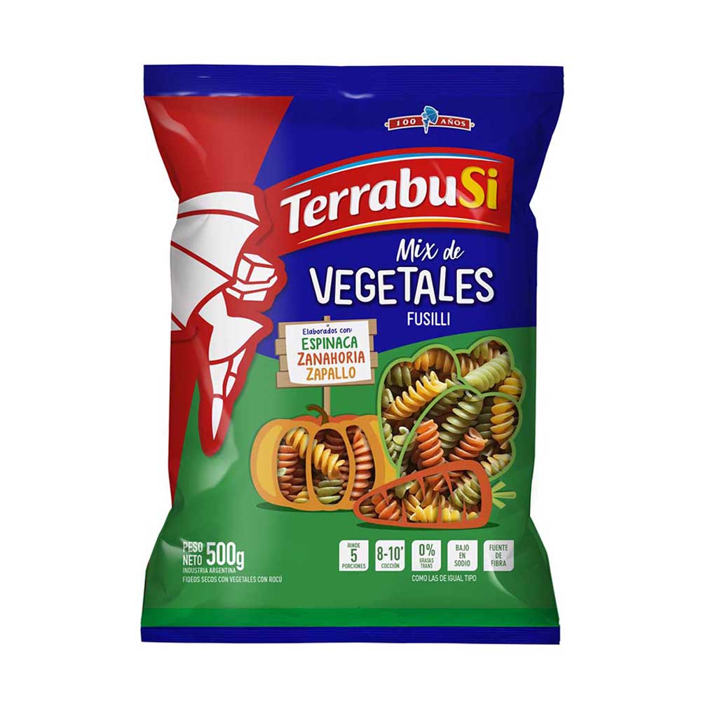 Fideos Fusilli Sabor Vegetales 500 Grs Terrabusi
