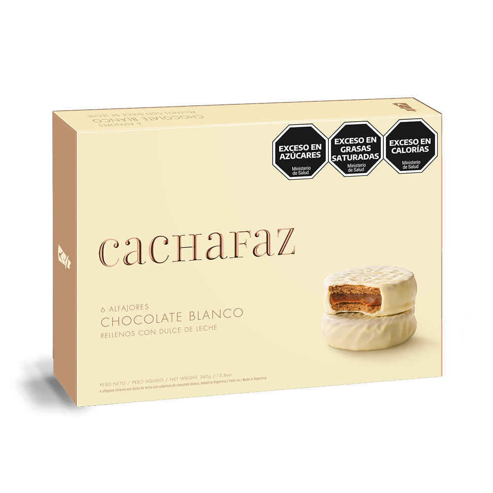 Alfajores Sabor Chocolate Blanco 360 Grs x 6 Un Cachafaz