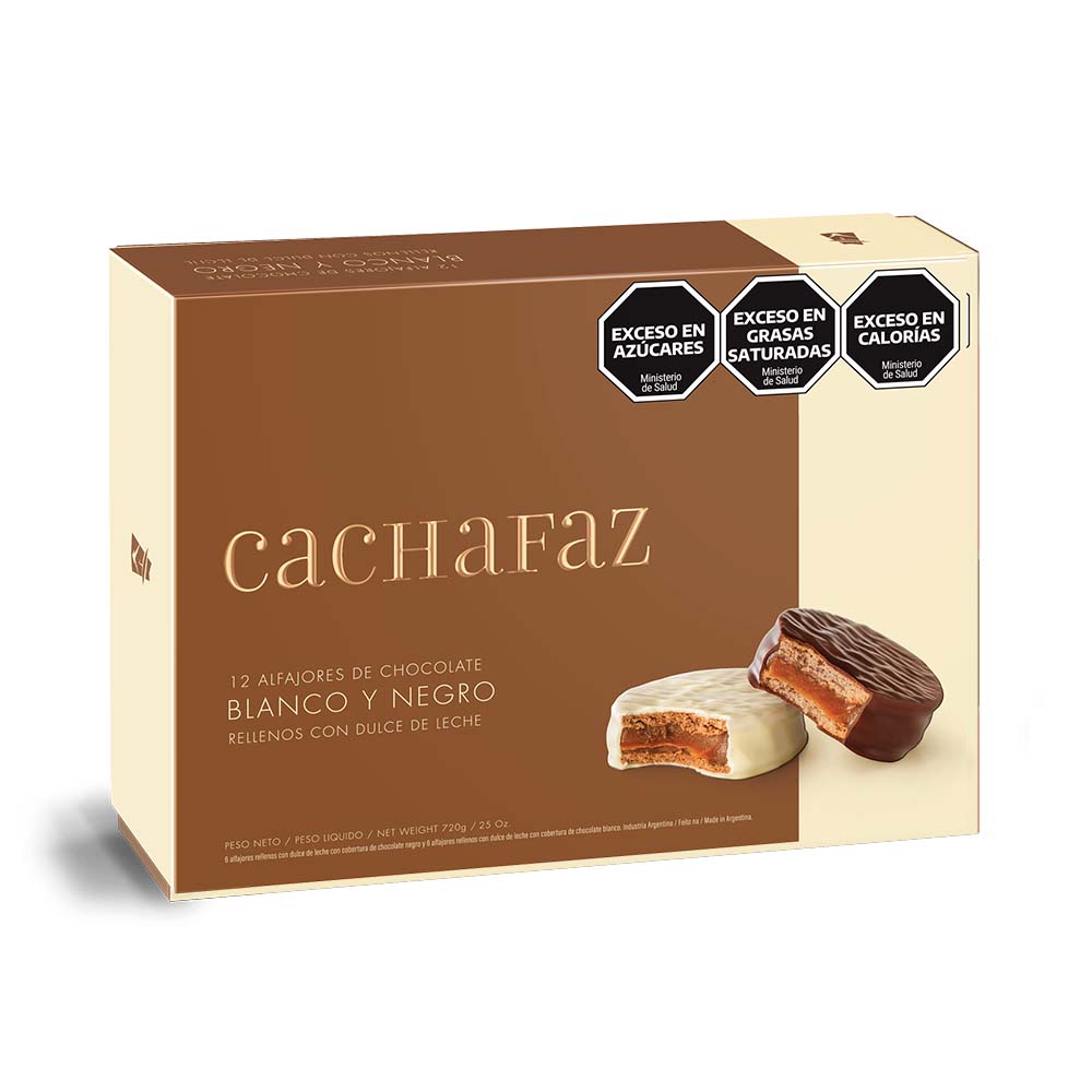 Alfajores Surtidos Blanco y Negro 720 Grs x 12 Un Cachafaz
