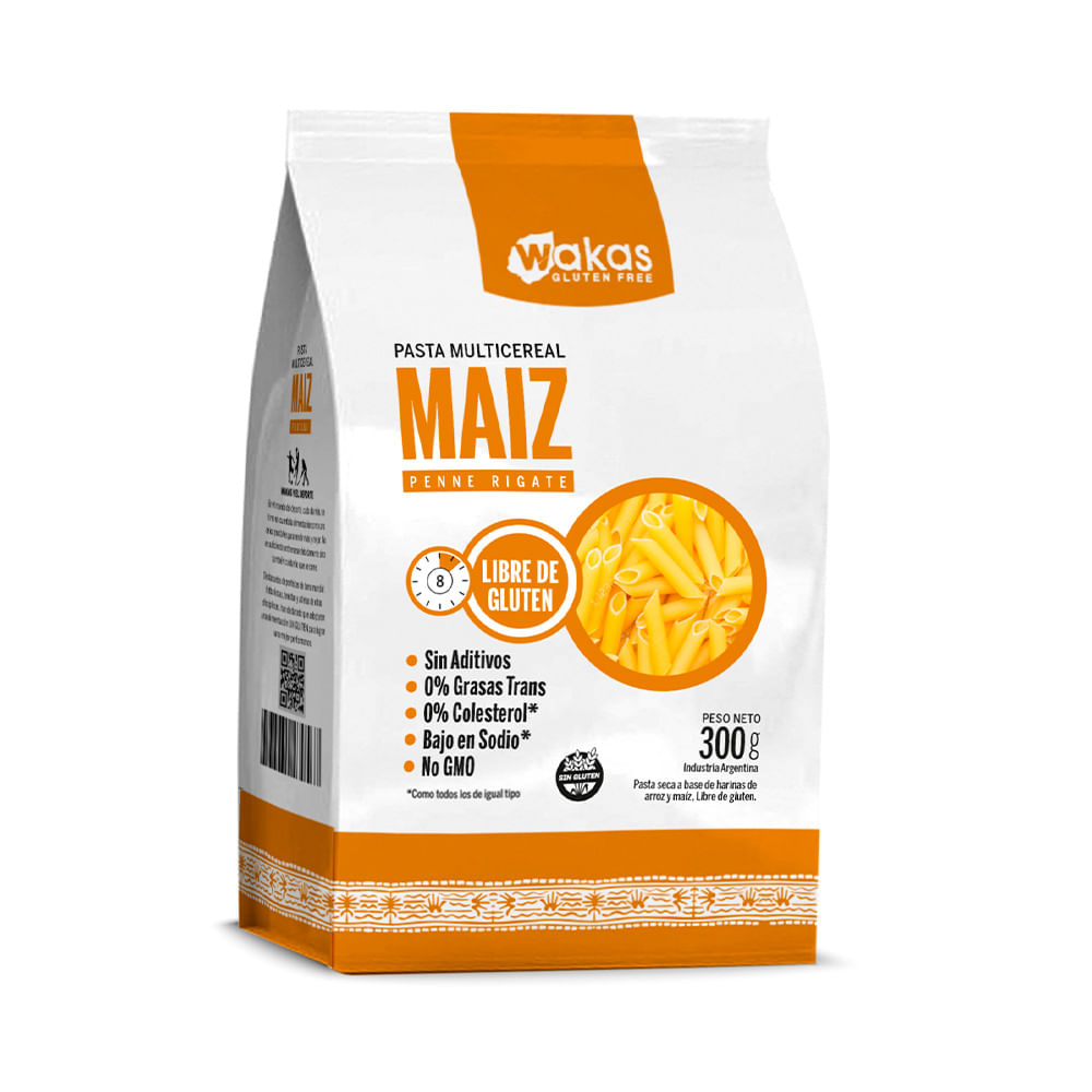 Pasta Multicereal Wakas Penne Rigate Maíz X 30