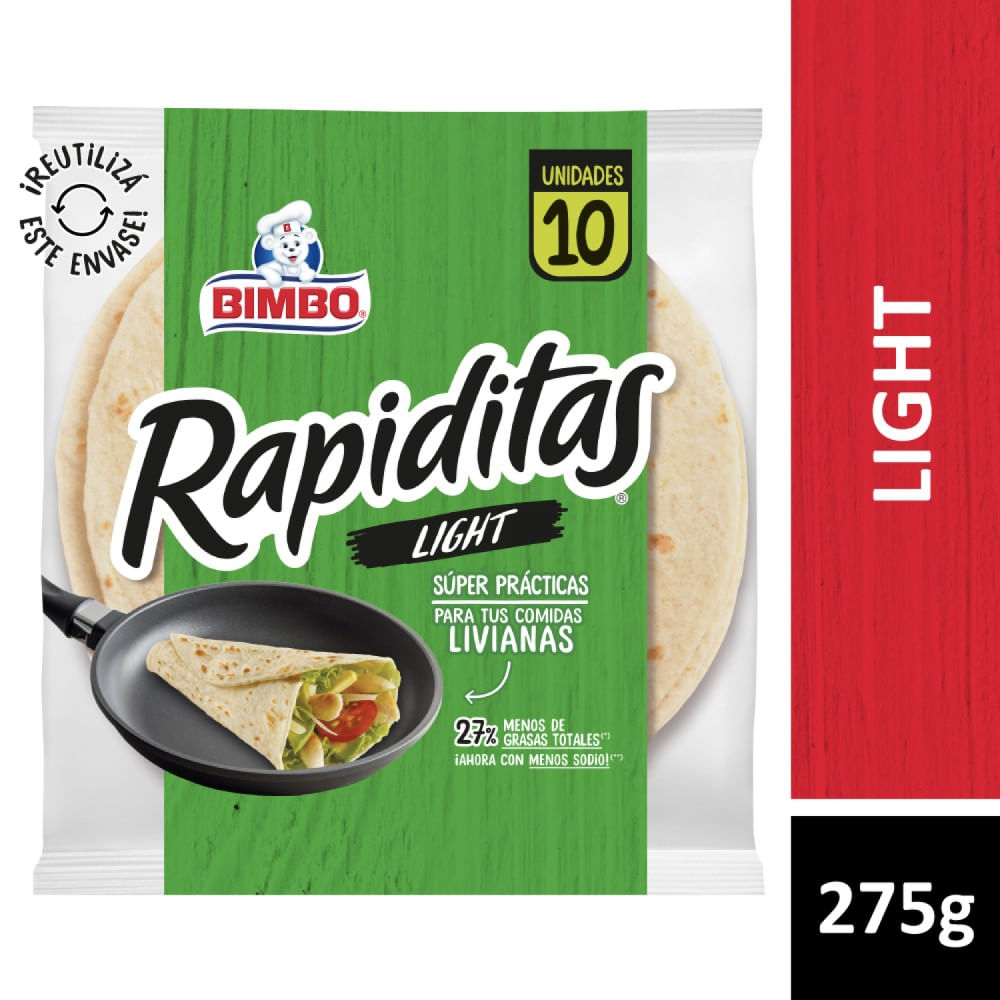 Tortillas Rapiditas Light x 10 Un 275 Grs Bimbo