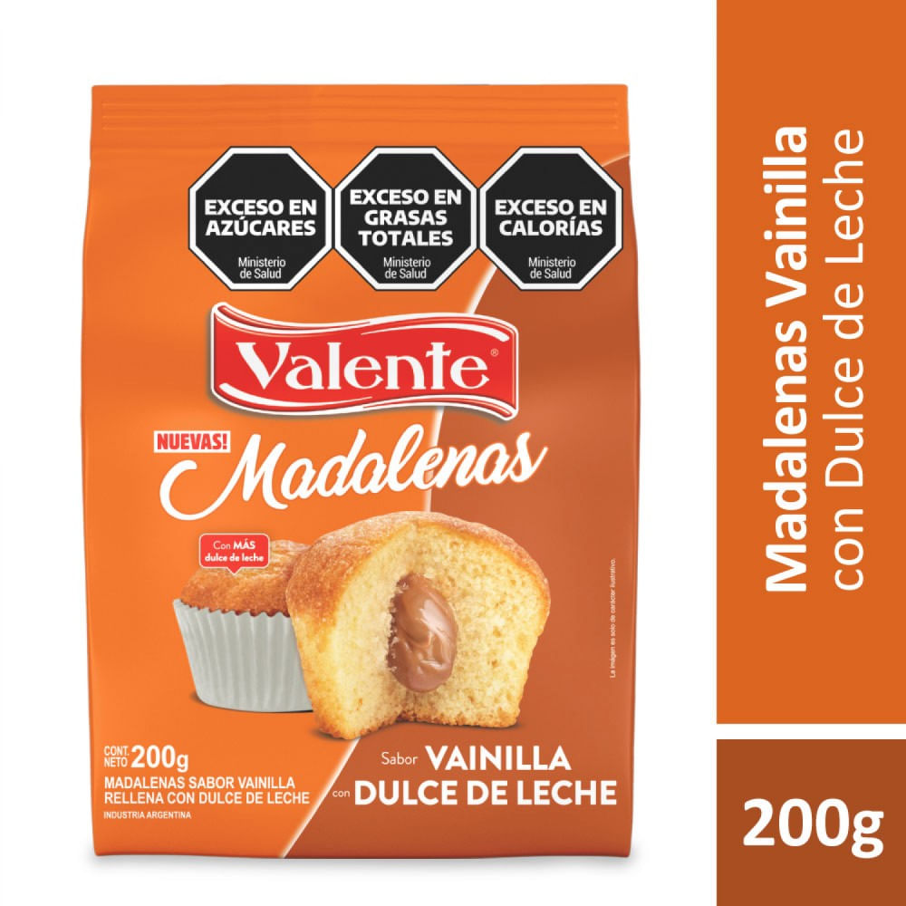 Magdalenas Sabor Vainilla con Dulce de Leche 200 Grs Valente