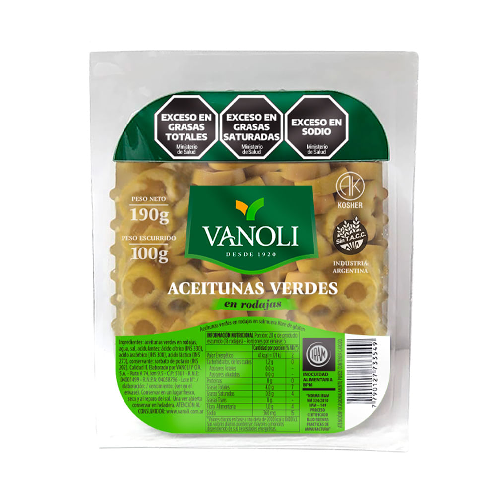 Aceituna Verde Rodaja X 100 Gr Vanoli