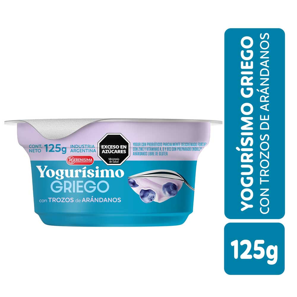 Yogurt Sabor Arándanos Griego Semidescremado 125 Grs Yogurisimo