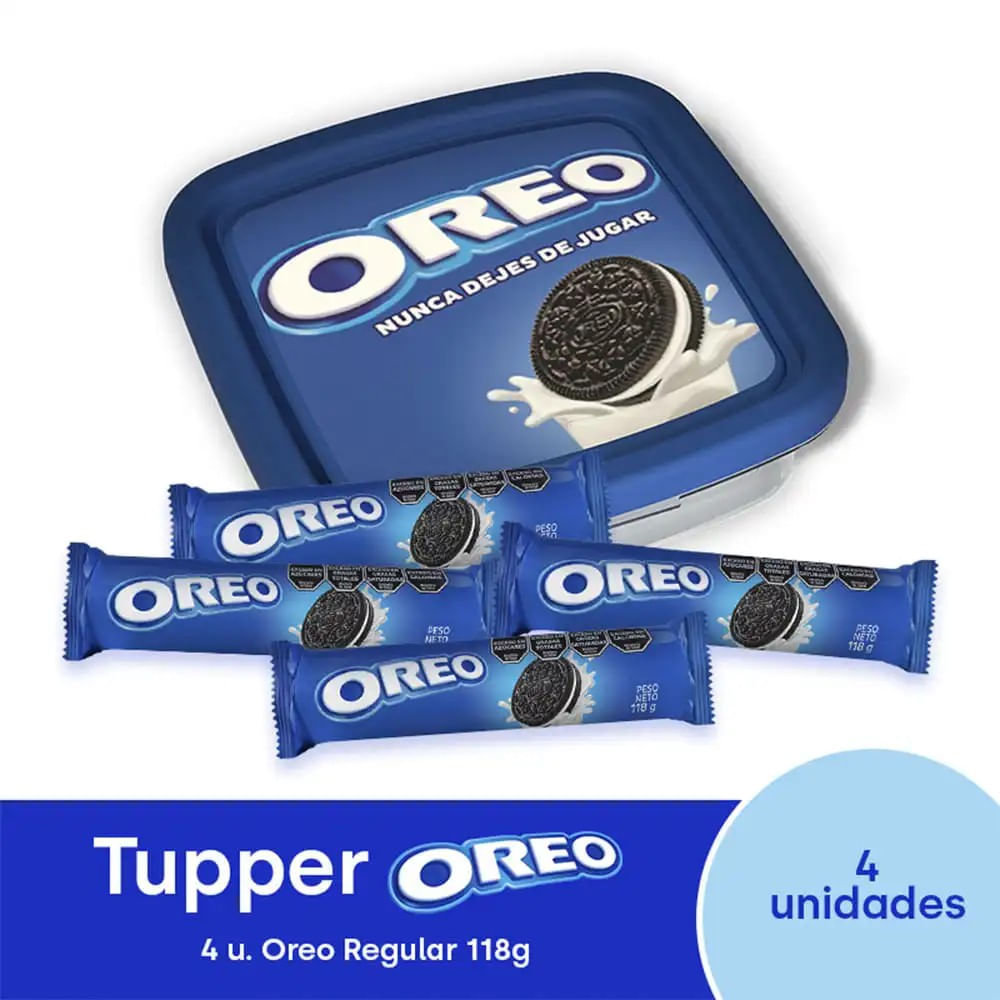 Combo Tupper Galletitas Oreo 4 Unidades 118 Grs.