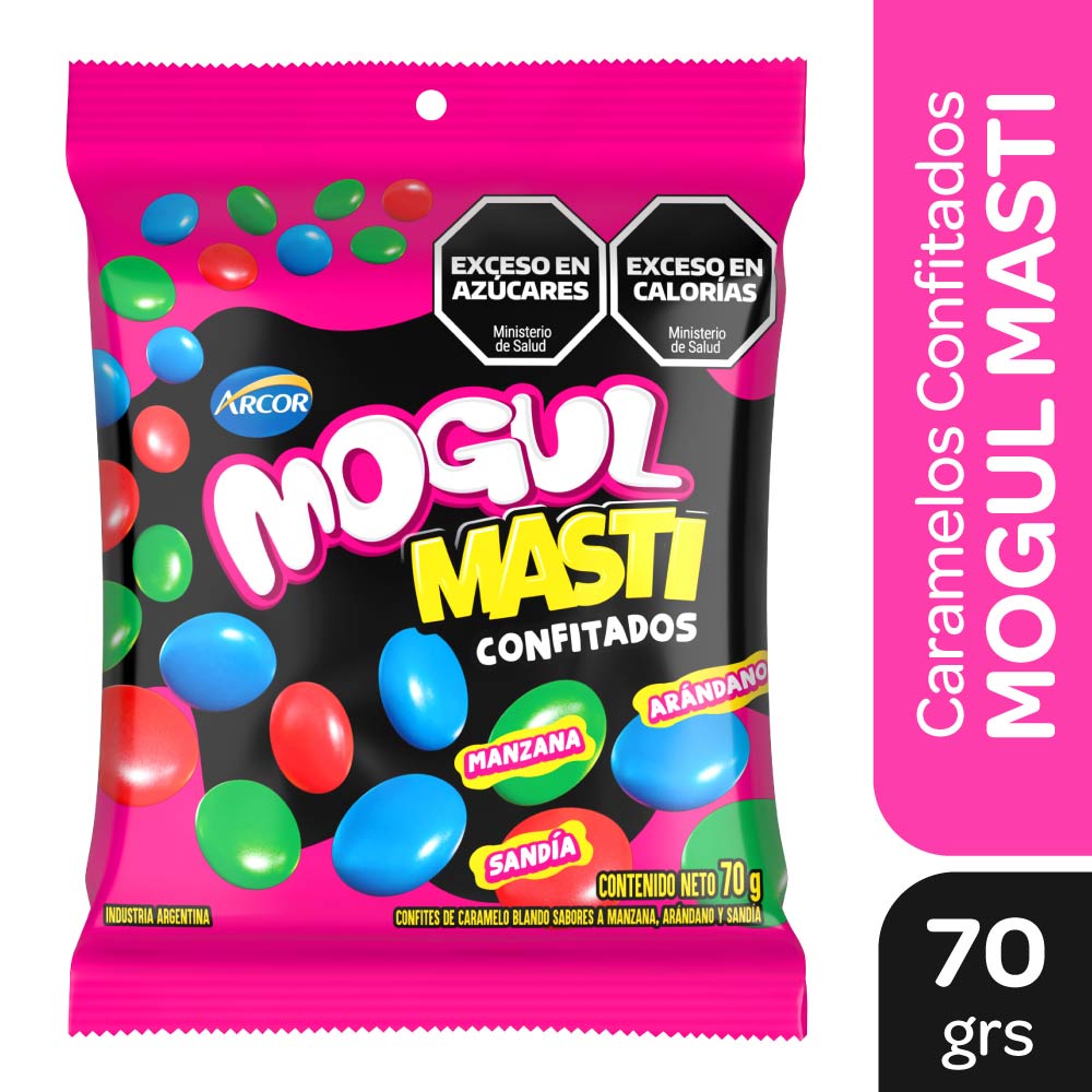 Caramelos Masticables Confitados Sabor Manzana Arándano y Sandía 70 Grs Mogul