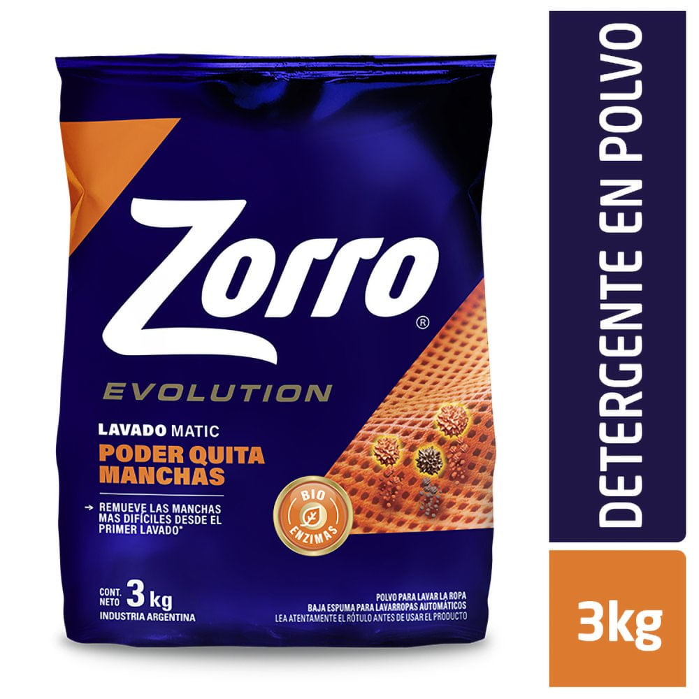 Jabon Polvo Zorro Evolution Quitamanchas 3kg