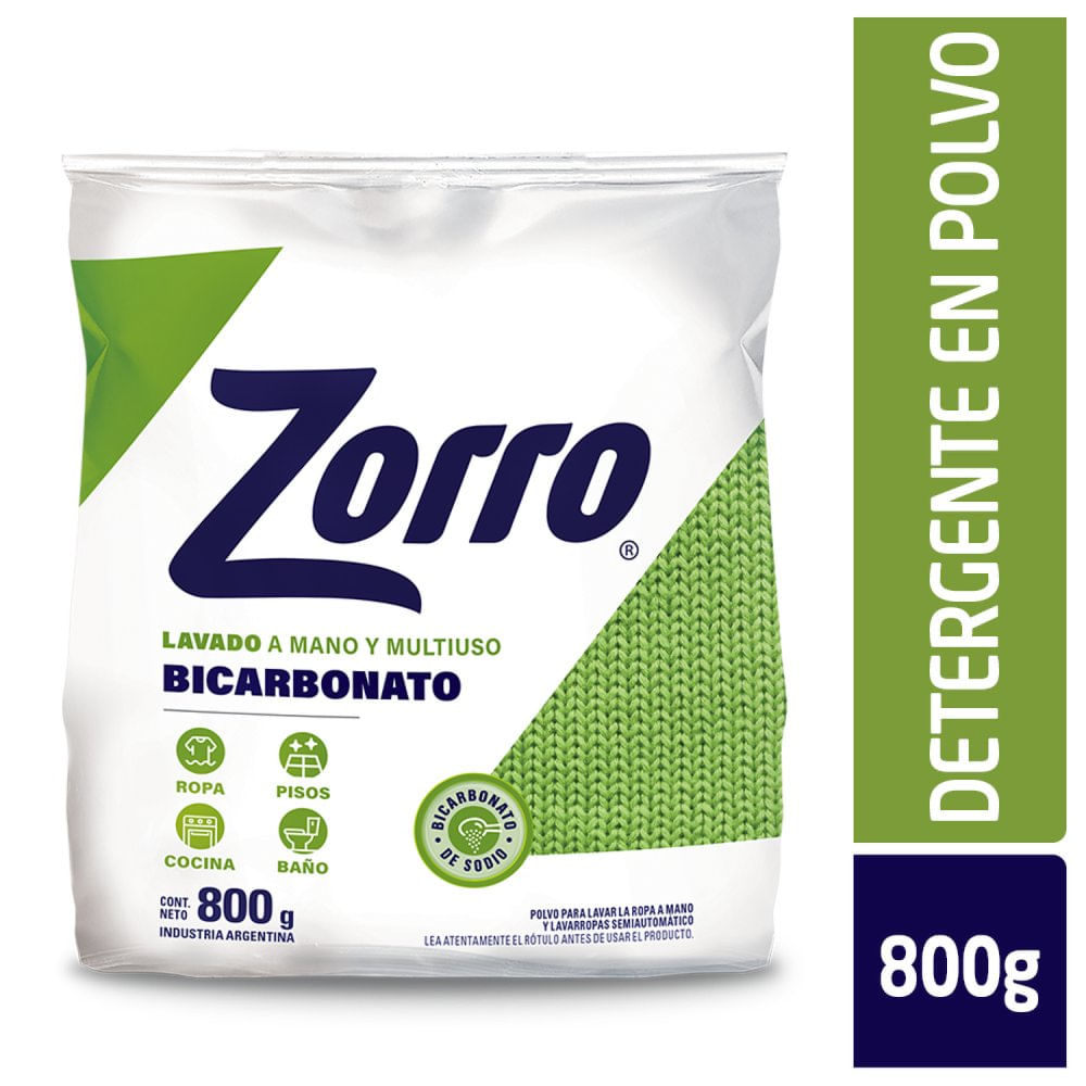 Detergente Polvo Bicarbonato 800g Zorro