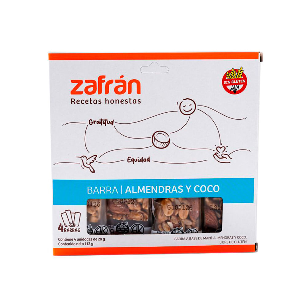 Barras de Frutos Secos Sabor Almendras y Coco 28 Grs Zafrán
