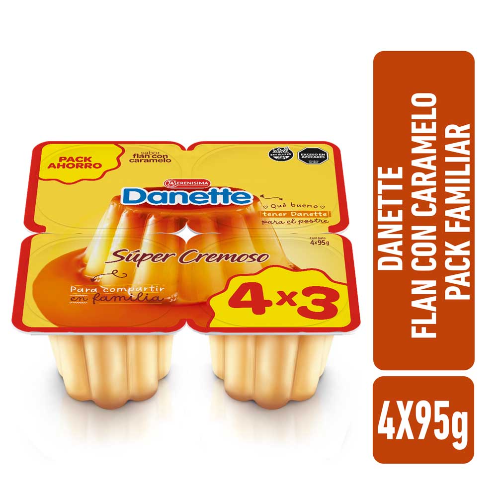 Postre Sabor Vainilla Flan x 4 Un 380 Grs Danette