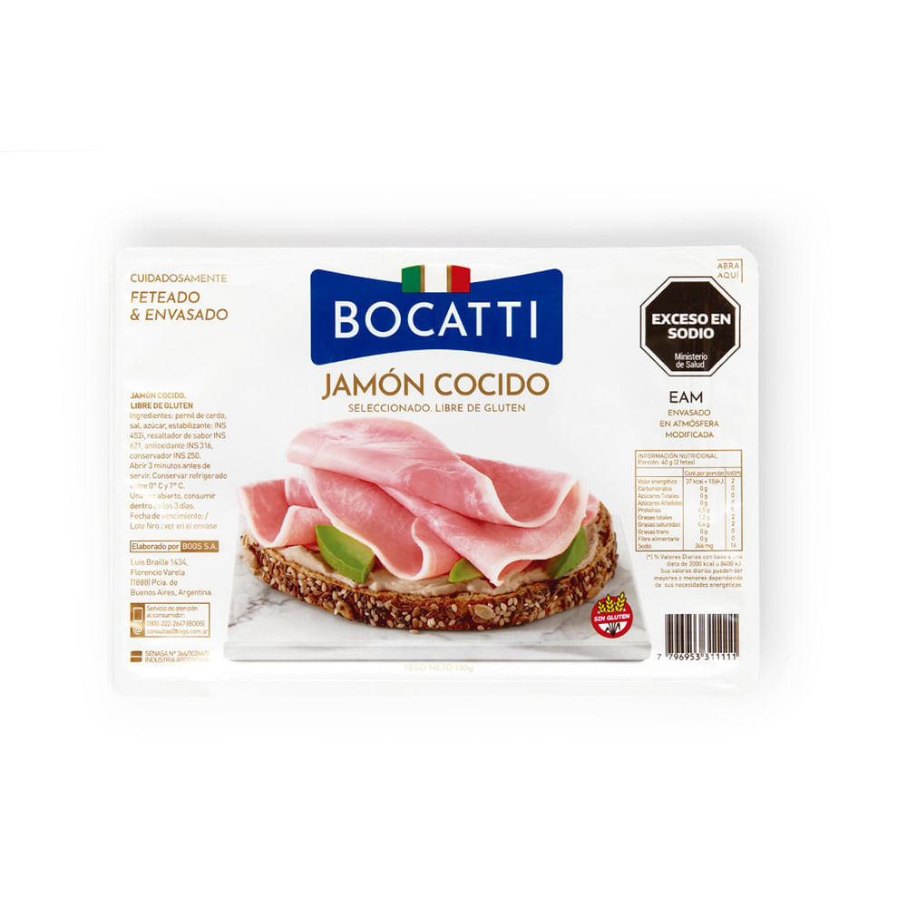 Jamón Cocido Bocatti Feteado 130 Gr