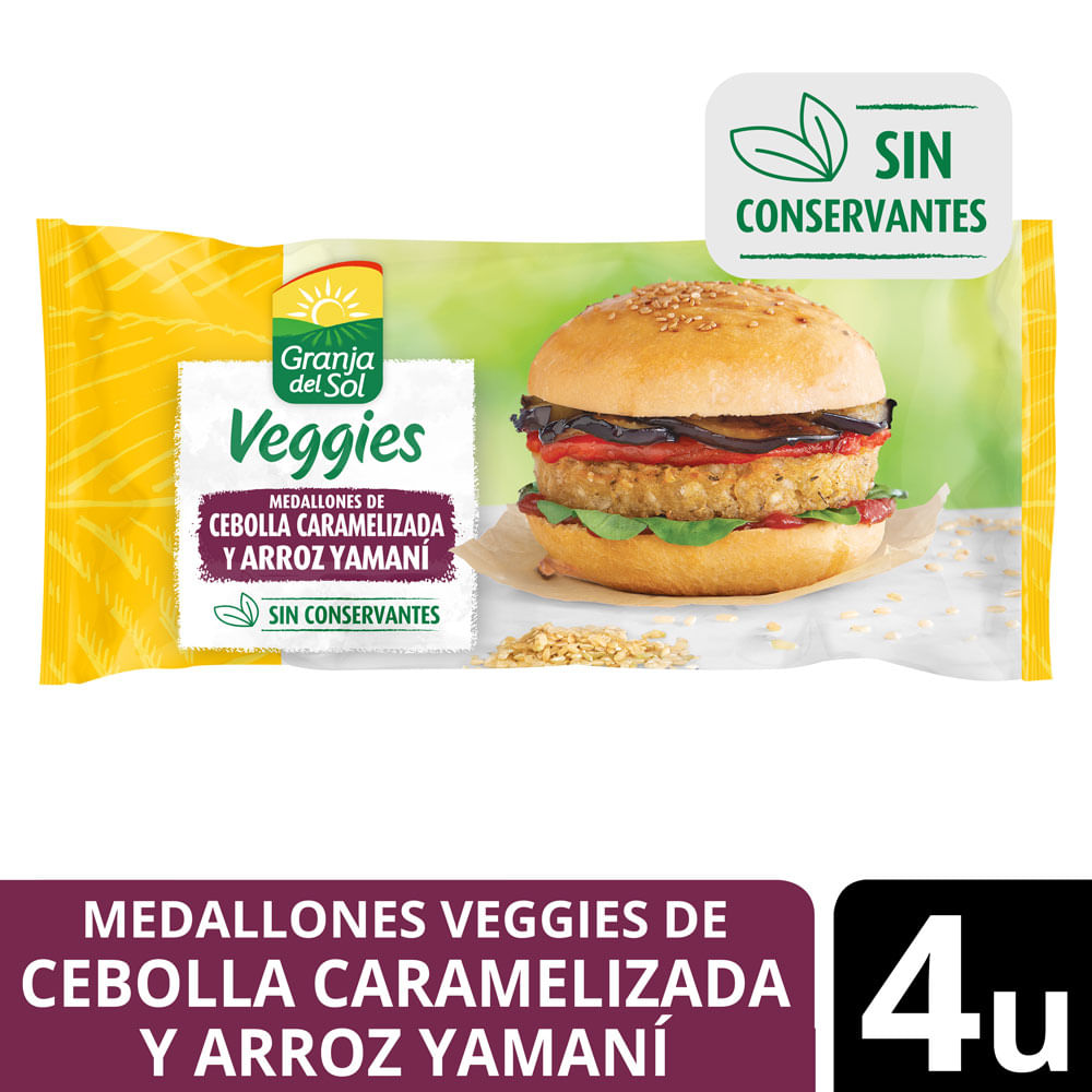 medallones de verduras sabor cebolla caramelizada y arroz yamani 440 grs x 4 un granja del sol
